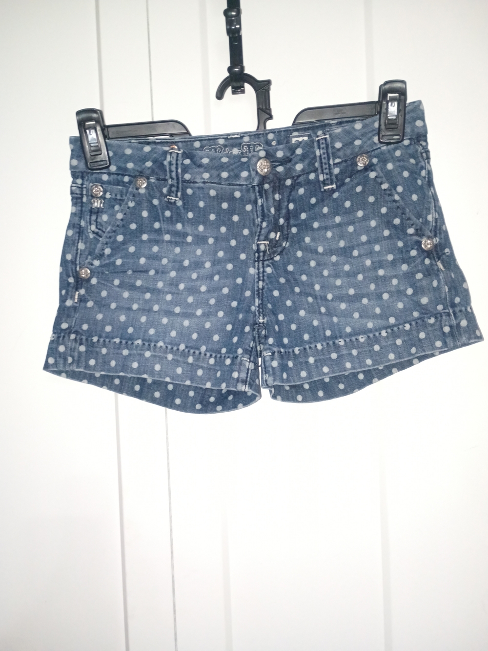 Miss Me Blue Polka Dot Denim Shorts